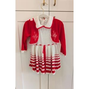 Vintage Baby Red & White Embroidered Dress